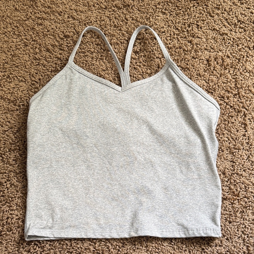Athleta girls light Gray Strappy Tank Top with built in bra and removable pads.
